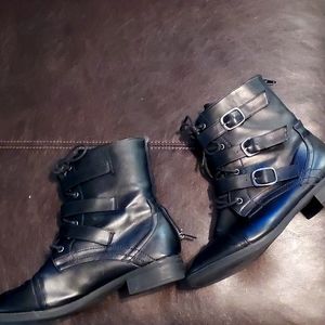 Womans black leather combat boots